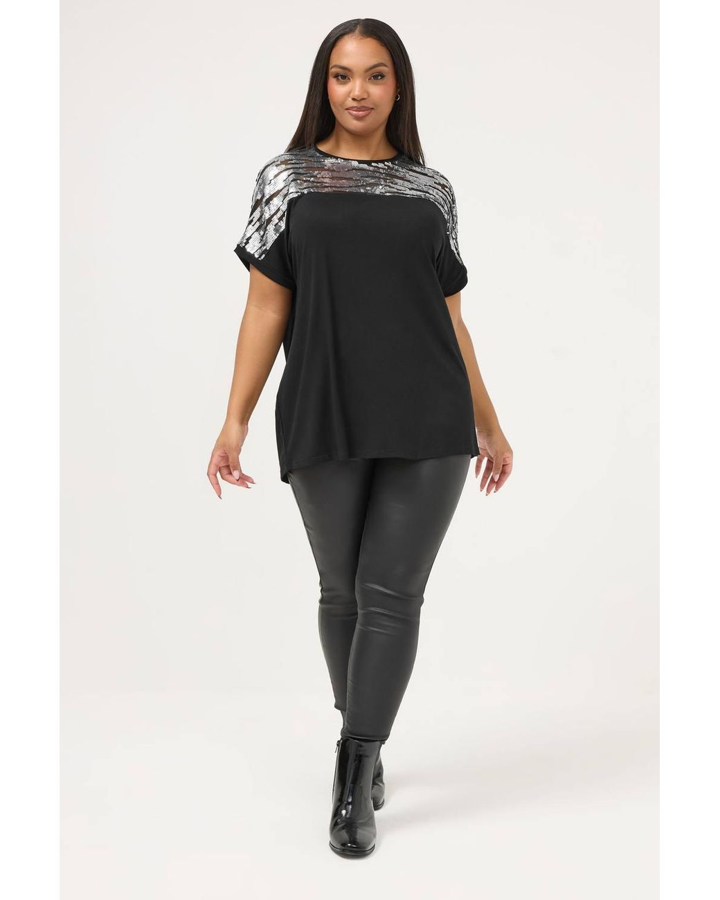 Yours Black Sequin Animal Top
