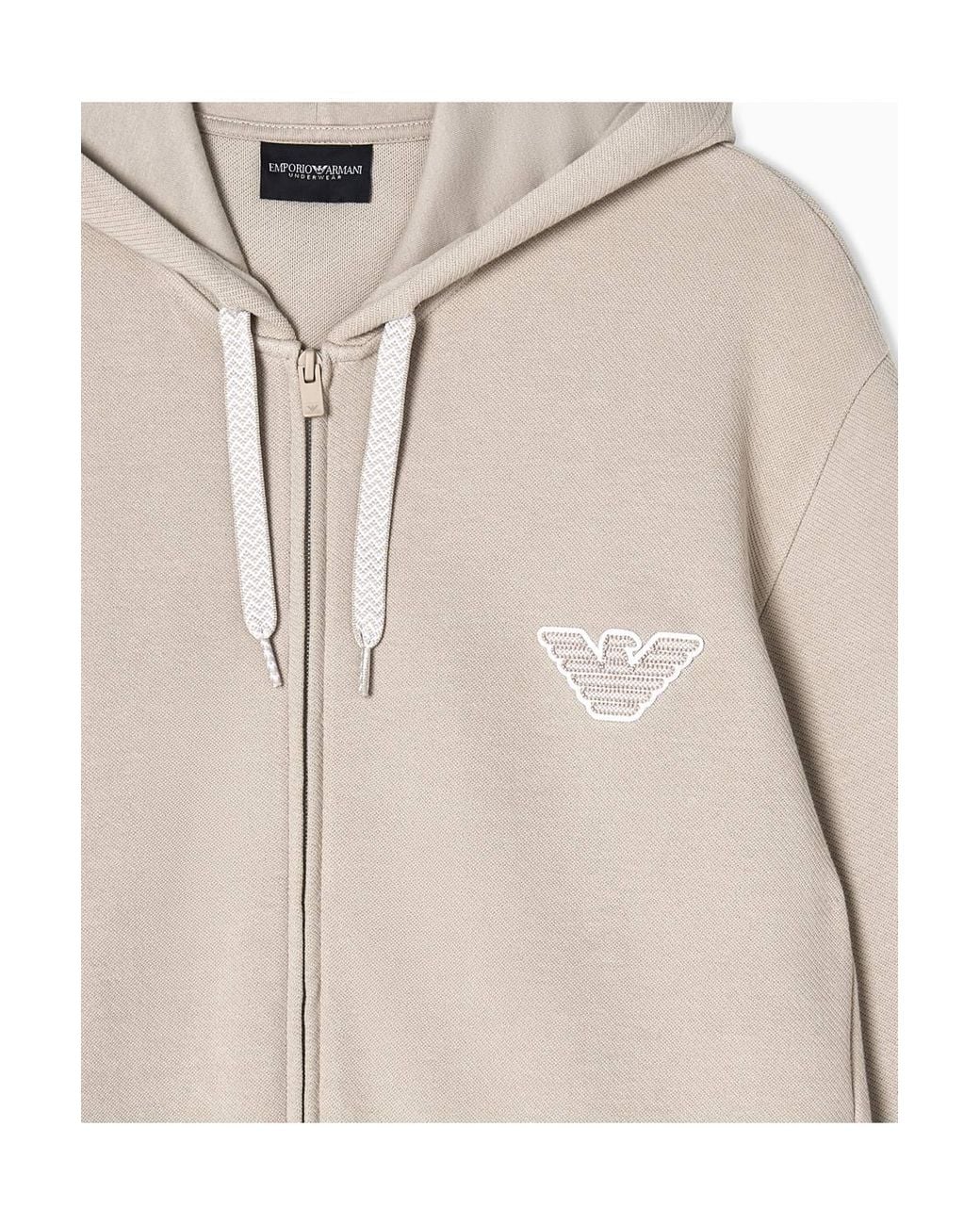 Emporio Armani Natural Hooded Full Zip Sweatshirt Nut for men