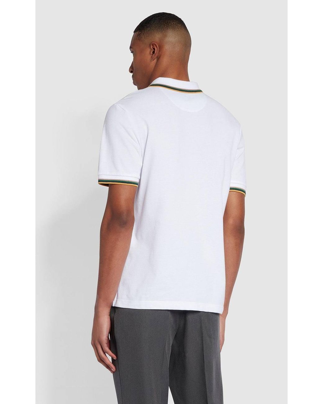 Farah White Alvin Tipped Polo Shirt for men