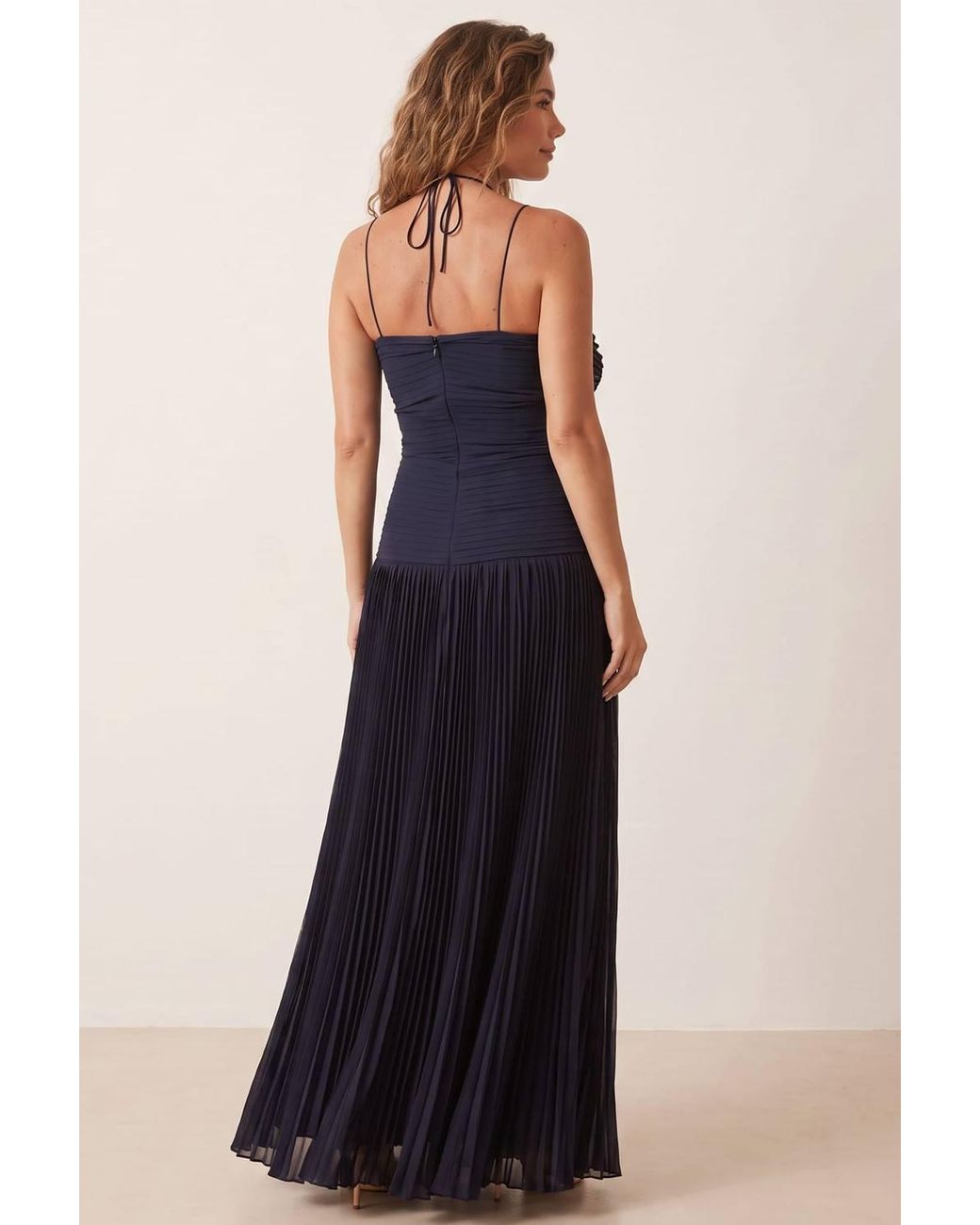 Style Cheat Blue Pleated Halter Tie Dress
