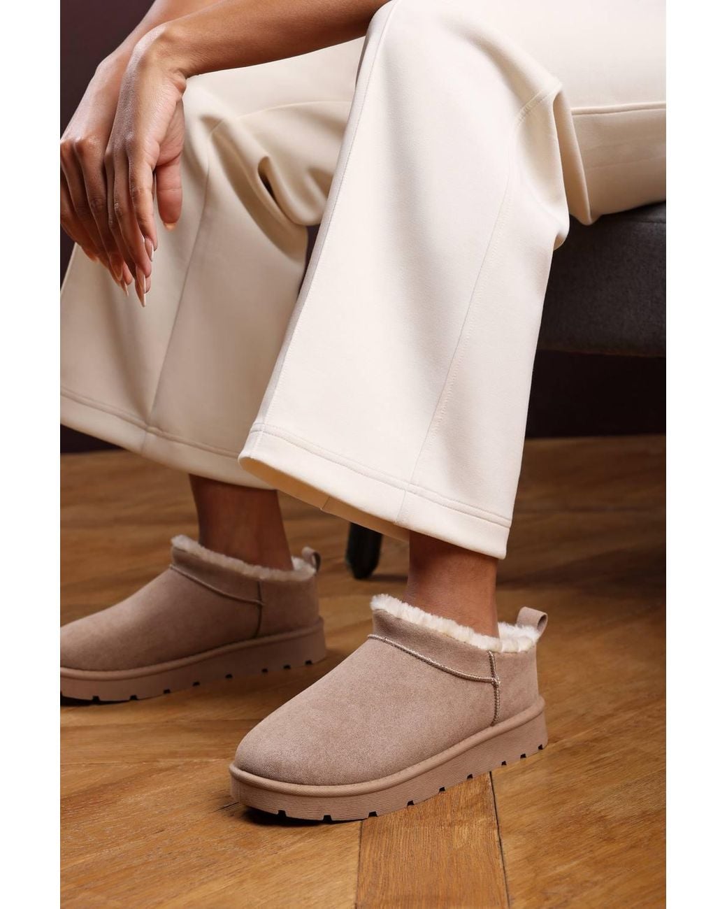 Where's That From Brown 'Saskia' Cosy Faux-Suede Fur Lined Micro Dipped Heel Boot
