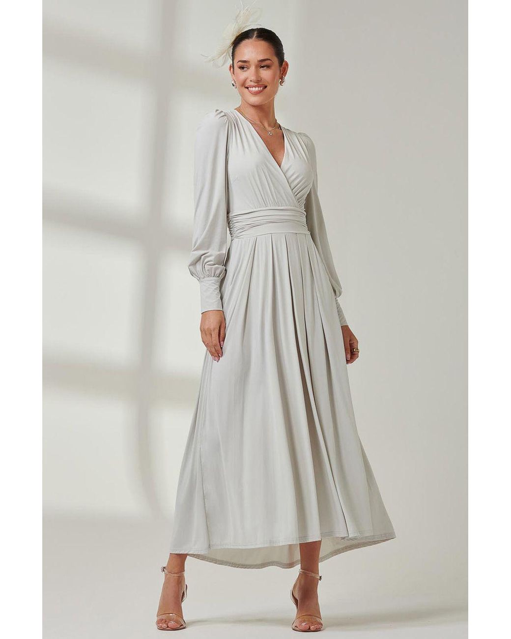 Jolie Moi Gray Long Sleeve Super Soft Jersey Maxi Dress