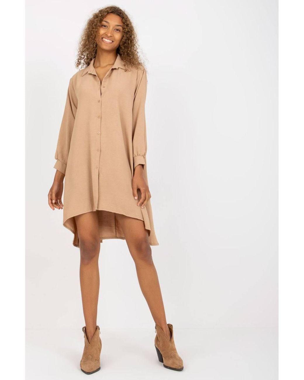 Love Lace Natural Everyday Asymmetric Long Sleeve Shirt Dress