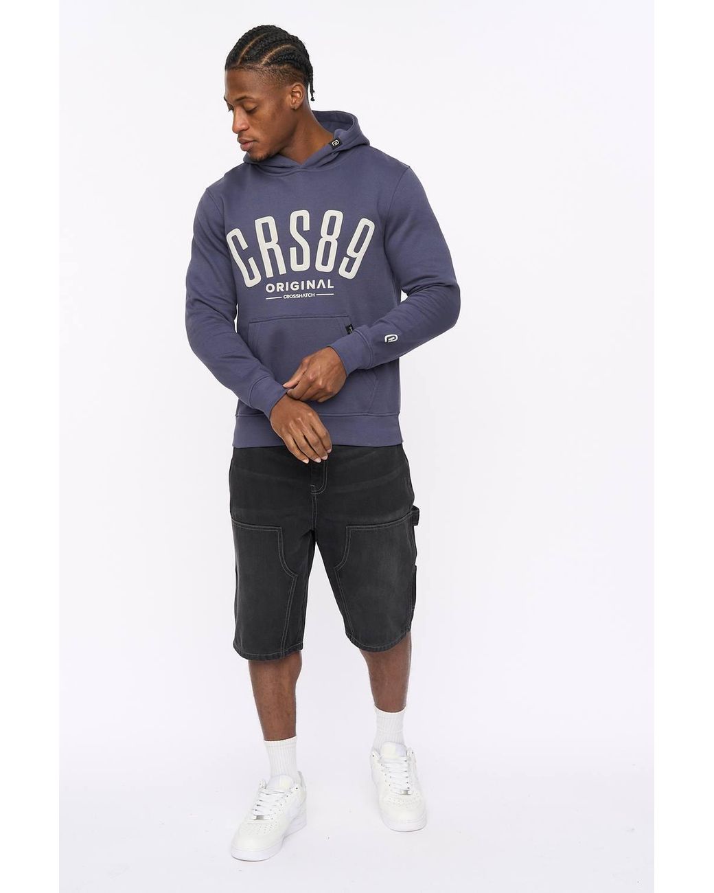 Crosshatch Blue Hallfell Overhead Hoodie With Bold Chest Branding for men