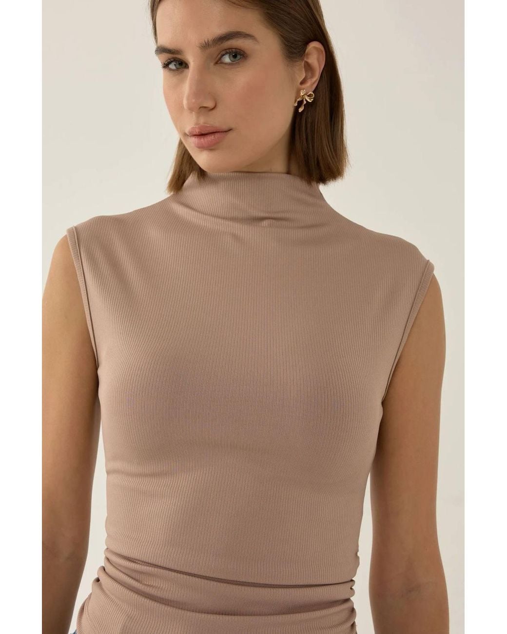 Hiccup Blue Ruched Half Turtleneck Crop Top