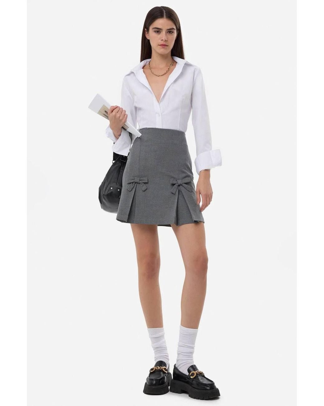 Hiccup Gray Bow Detailed Mini Skirt