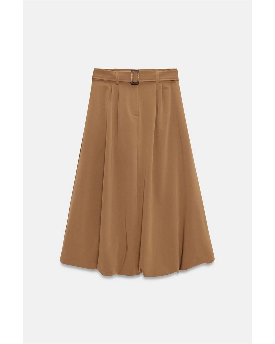 Dilvin Natural High-Waist Belted Midi Balloon Skirt