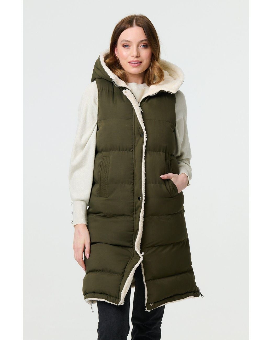 Izabel London Green Reversible Faux Fur Padded Hooded Gilet