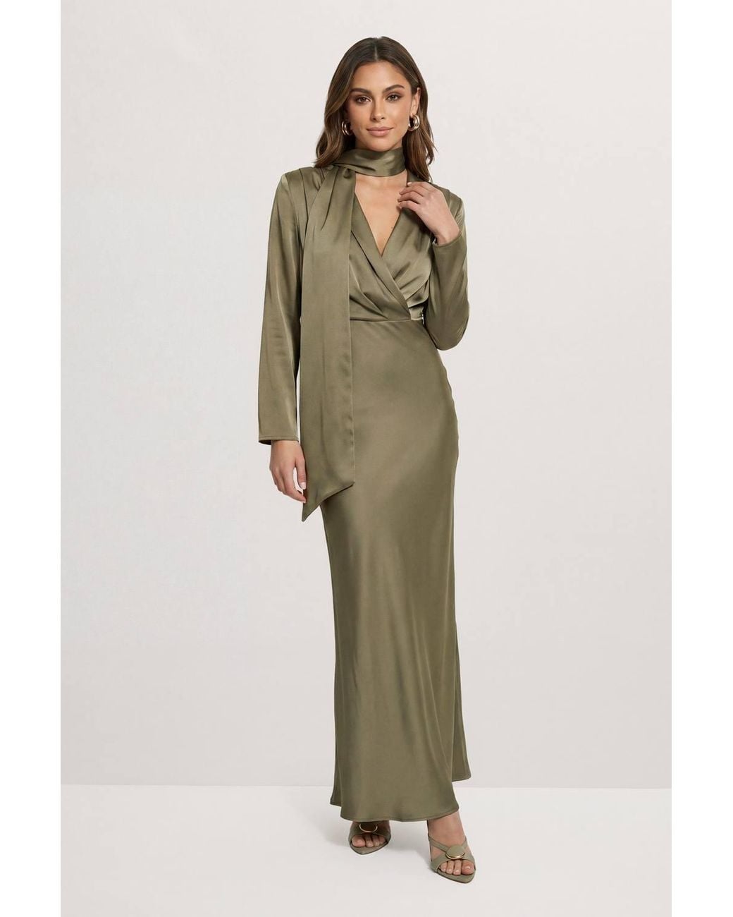 MissPap Green Premium Tie Neck Maxi Dress