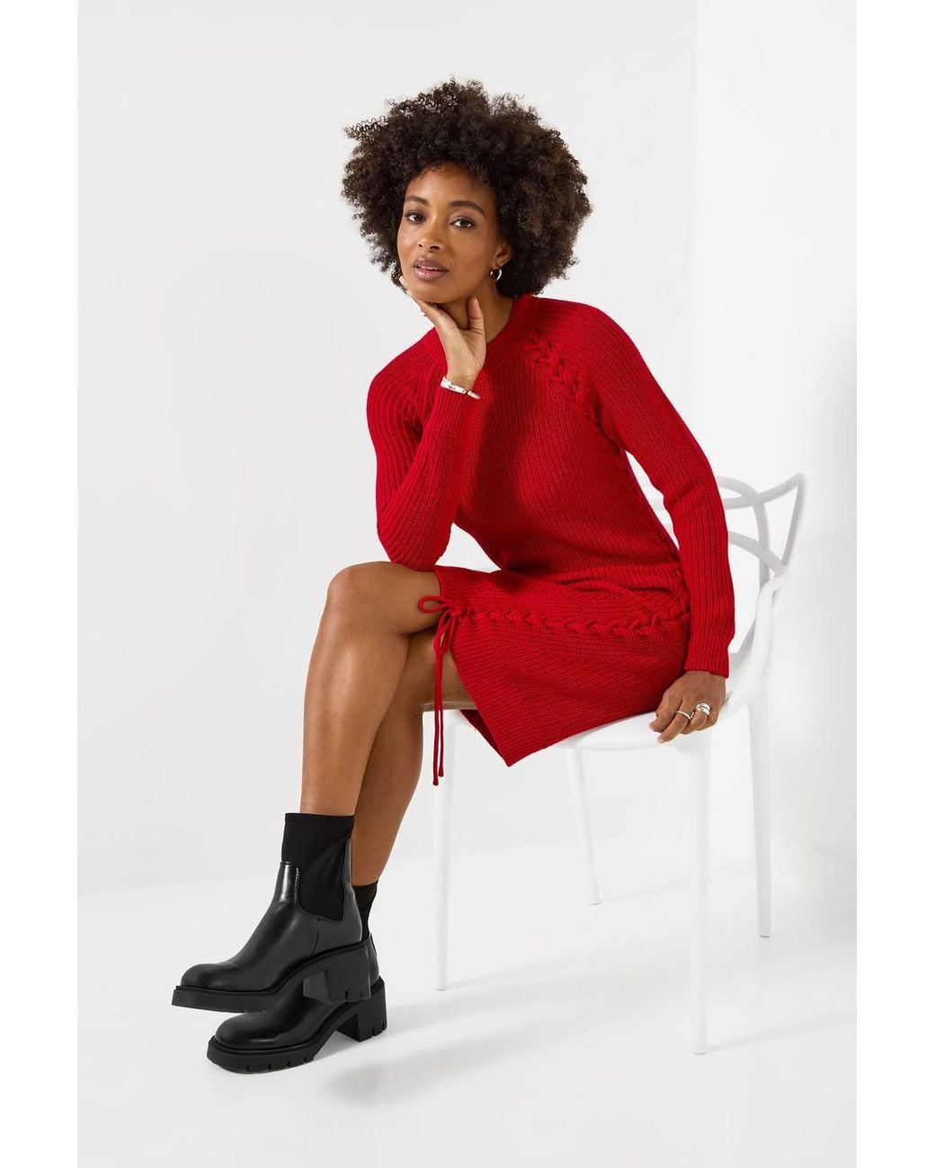 Joe Browns Red Roxy Lace Side Knitted Jumper Dress