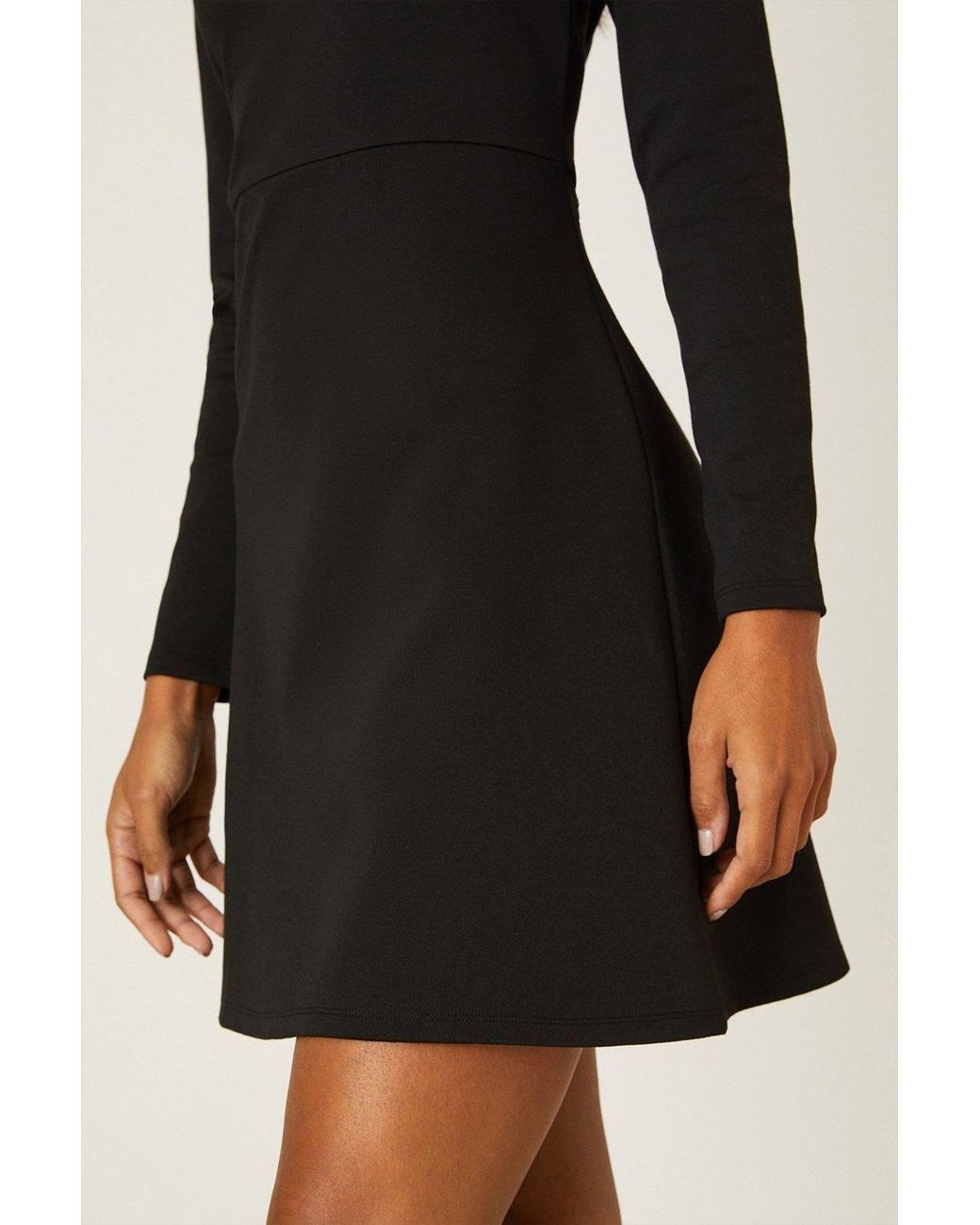 Dorothy Perkins Black Ponte High Neck Button Mini Dress