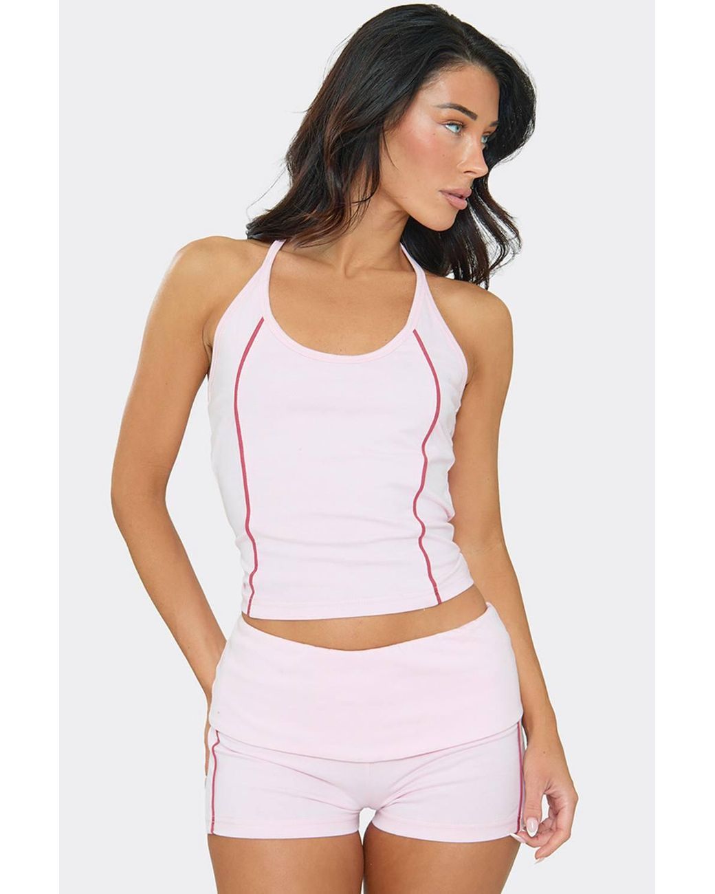 EGO White Strappy Halter Neck Contrast Stripe Vest