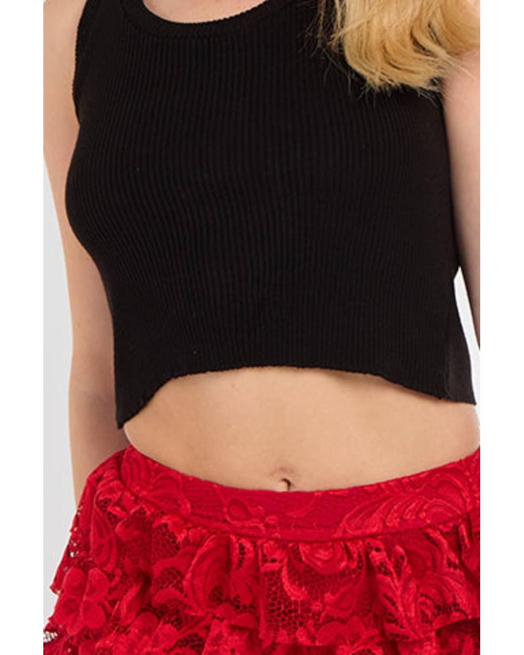Stylewise Red Lace Detail Frill Mini Skort