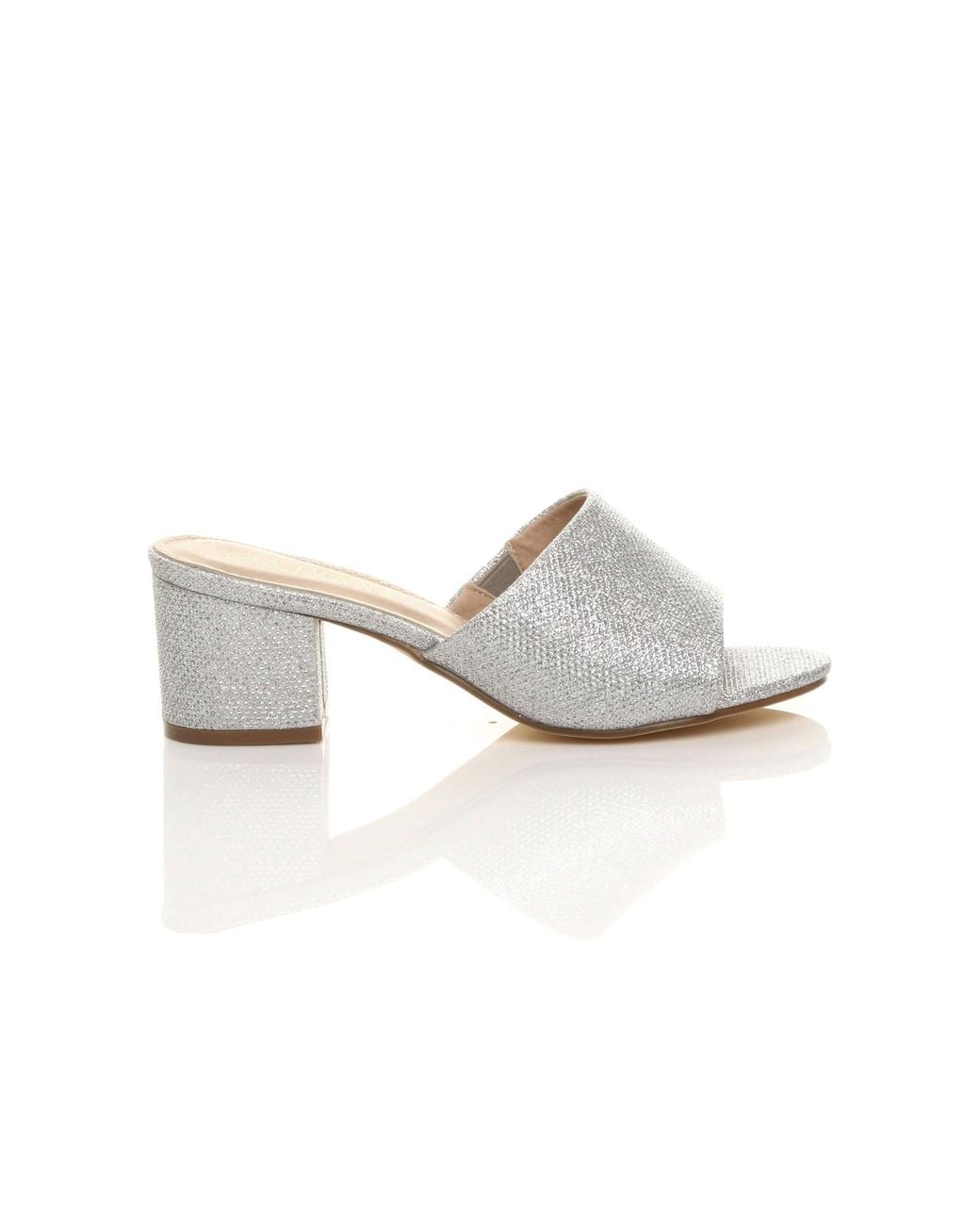 AJVANI White Mid Block Heel Peep Toe Mules Sandals