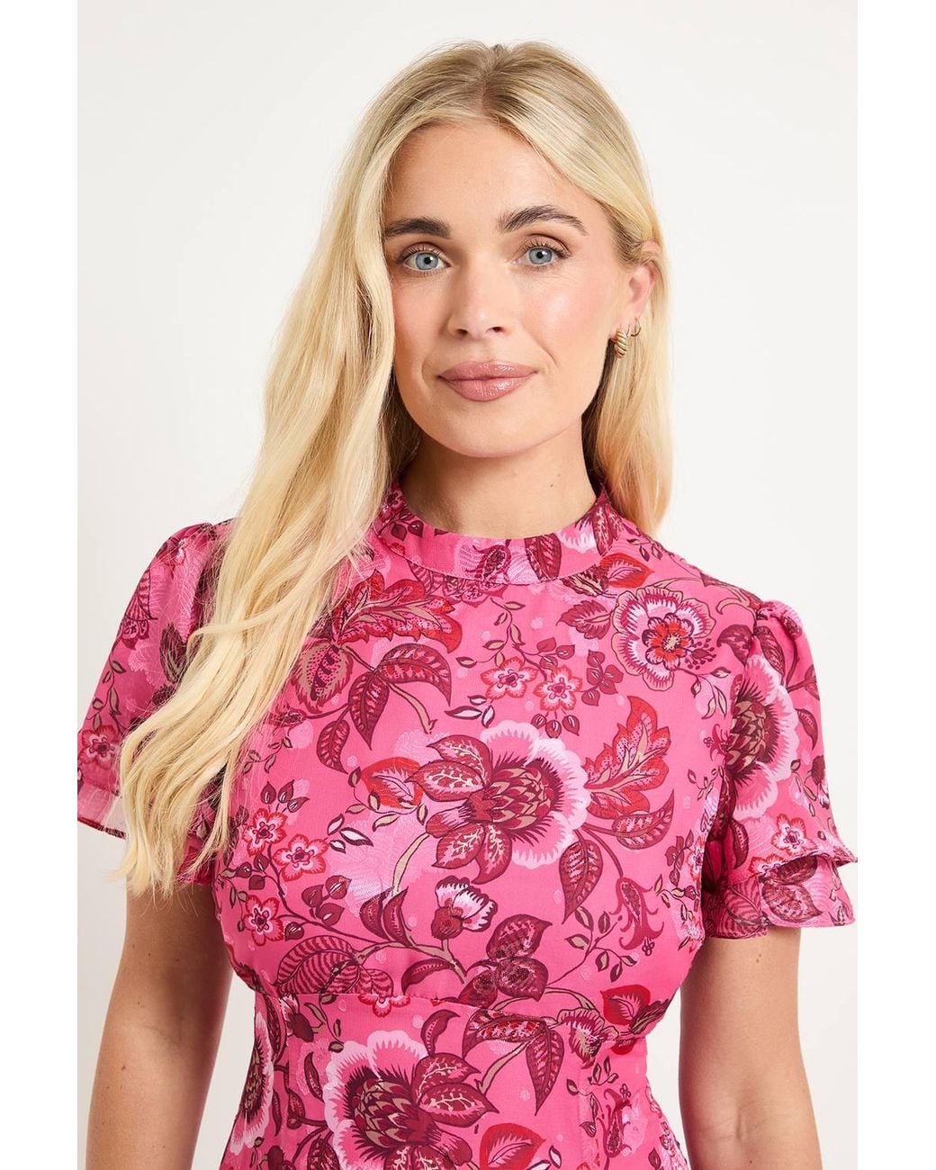 Wallis Pink Petite Paisley Burn Out Ruffle Midi Dress