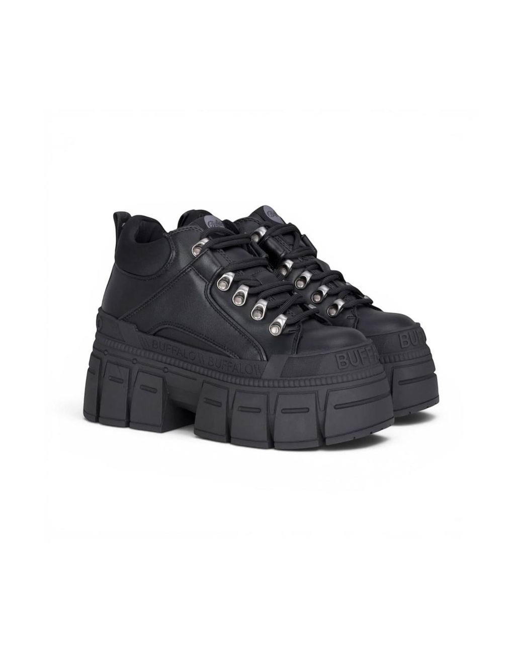 Infinity Leather Black Buffalo Chunky Platform Gothic Ankle Boots