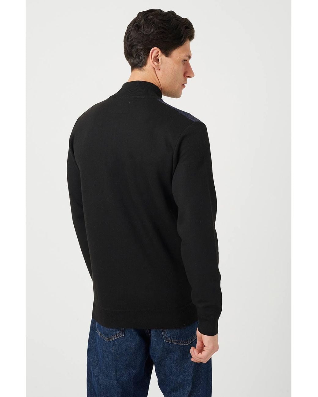 Brave Soul Blue Contrast Panel Quarter Zip Jumper for men