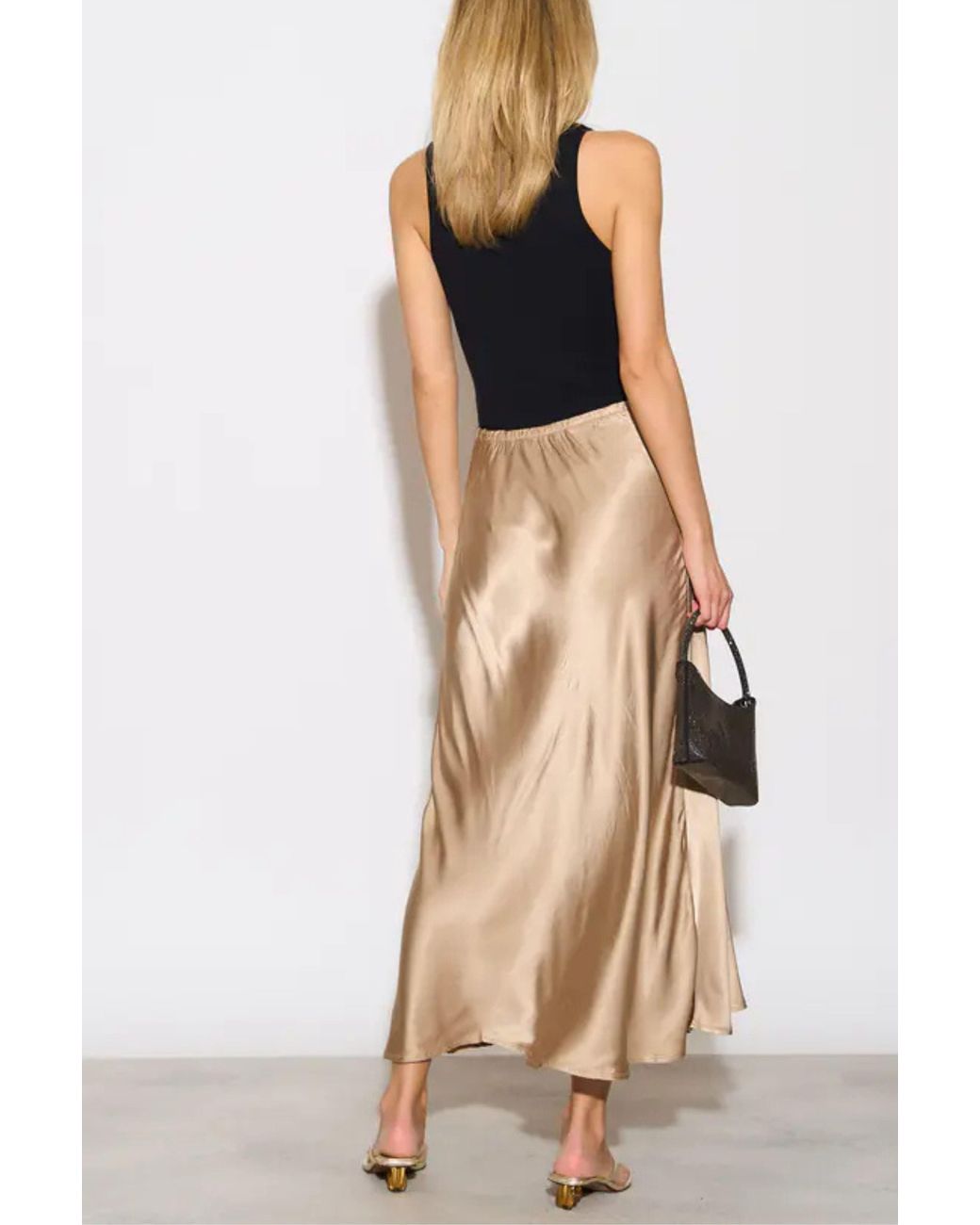 SARTA Brown Silky Bias Cut Midi Slip Skirt