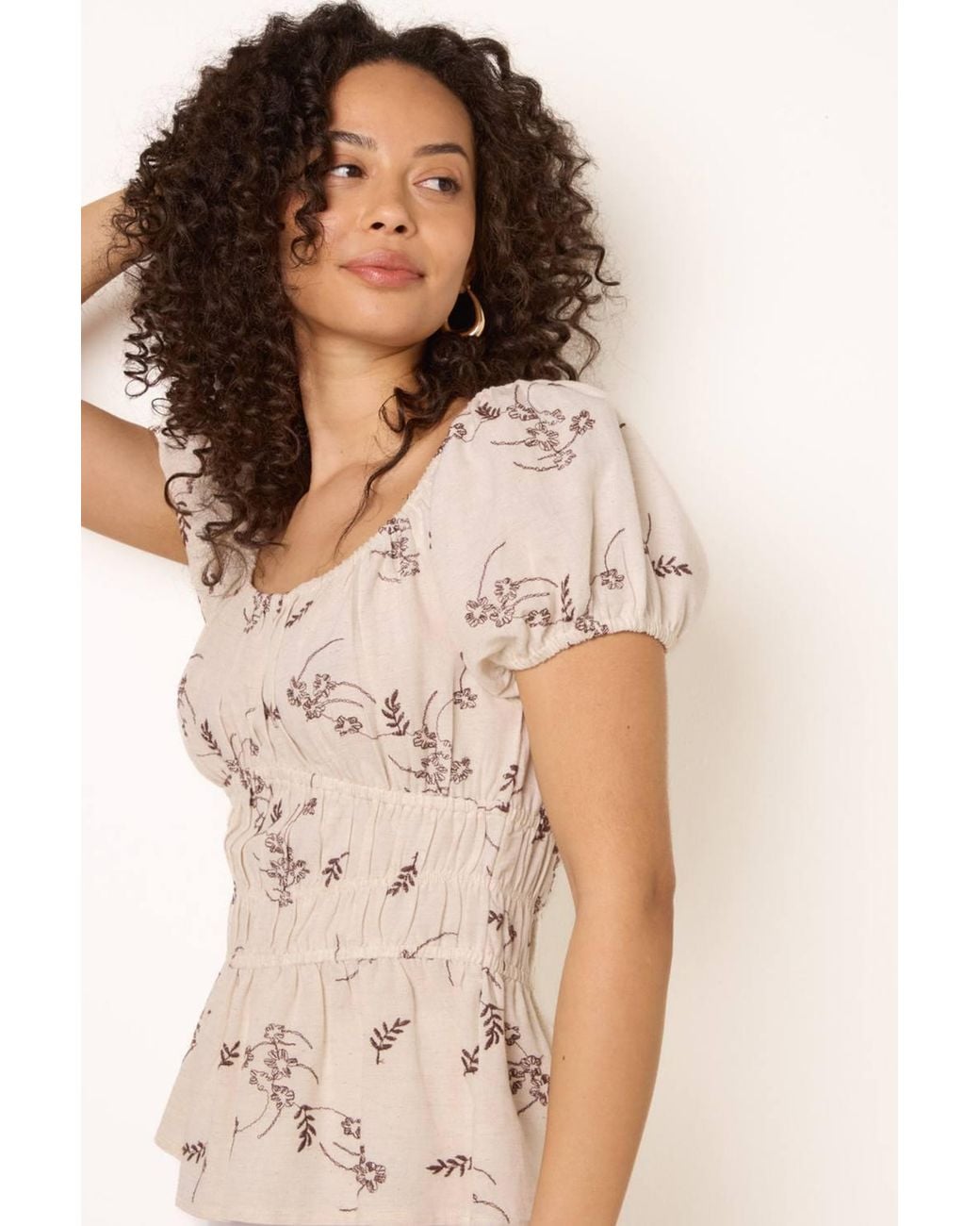 Blue Vanilla Natural Elasticated Waist Short Sleeve Square Top