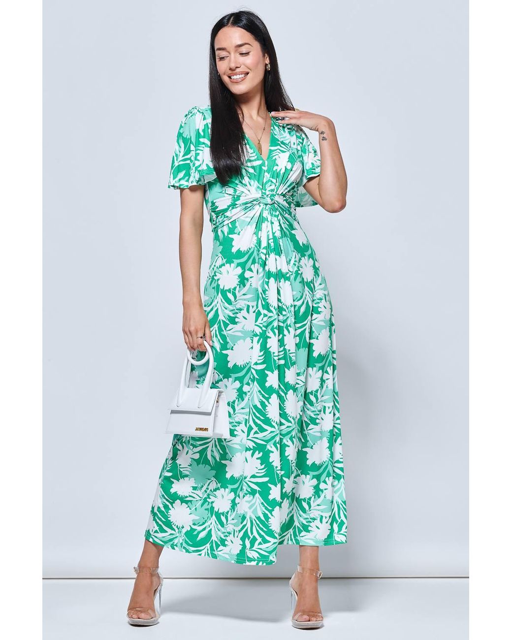 Jolie Moi Blue Twist Front Jersey Maxi Dress