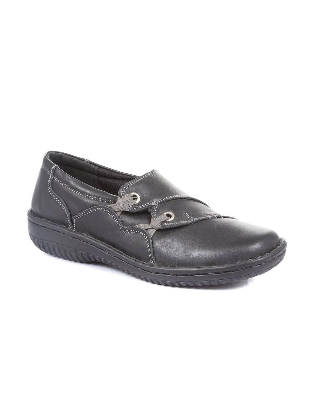 Pavers Gray Leather Slip On Shoe With Elastic Loop