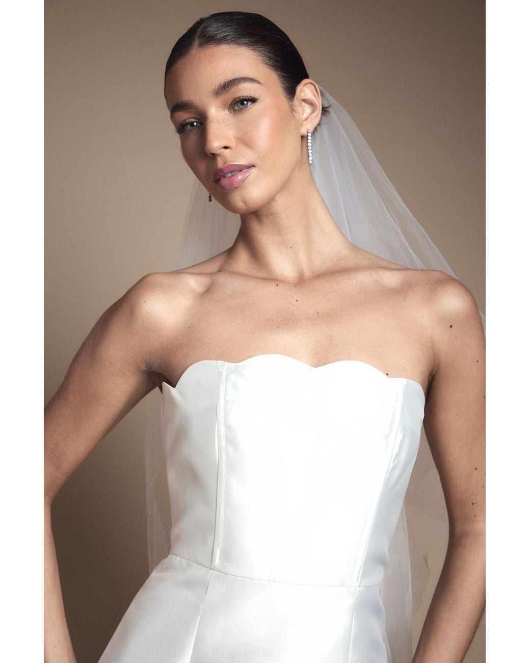 Coast Natural Scallop Detail Twill Column Wedding Dress