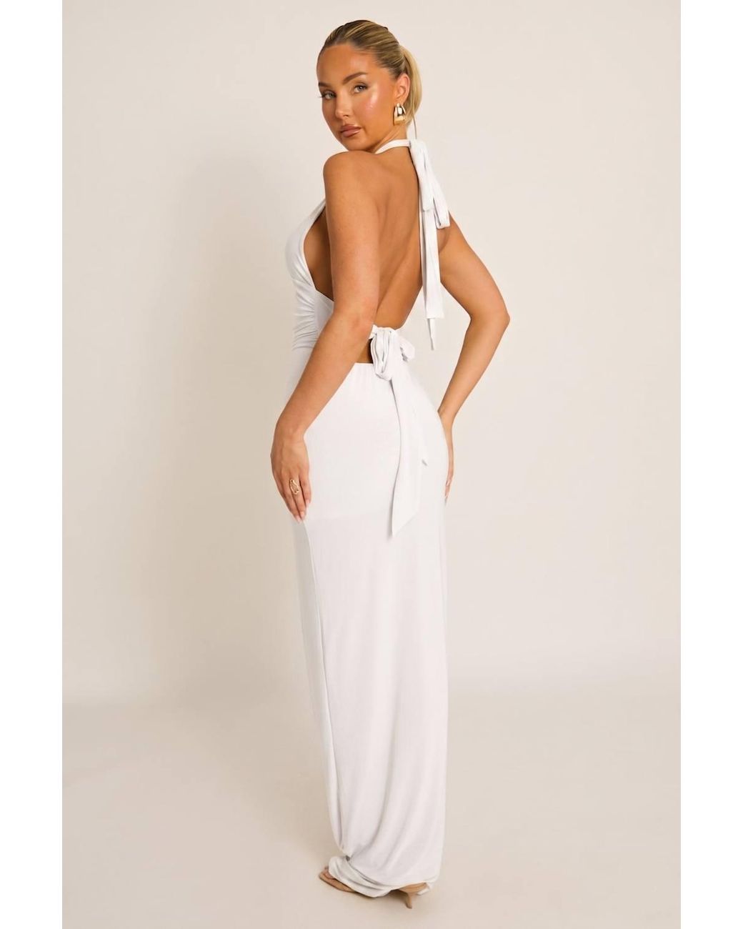 Rebellious Fashion Natural Halterneck Tie Back Maxi Dress