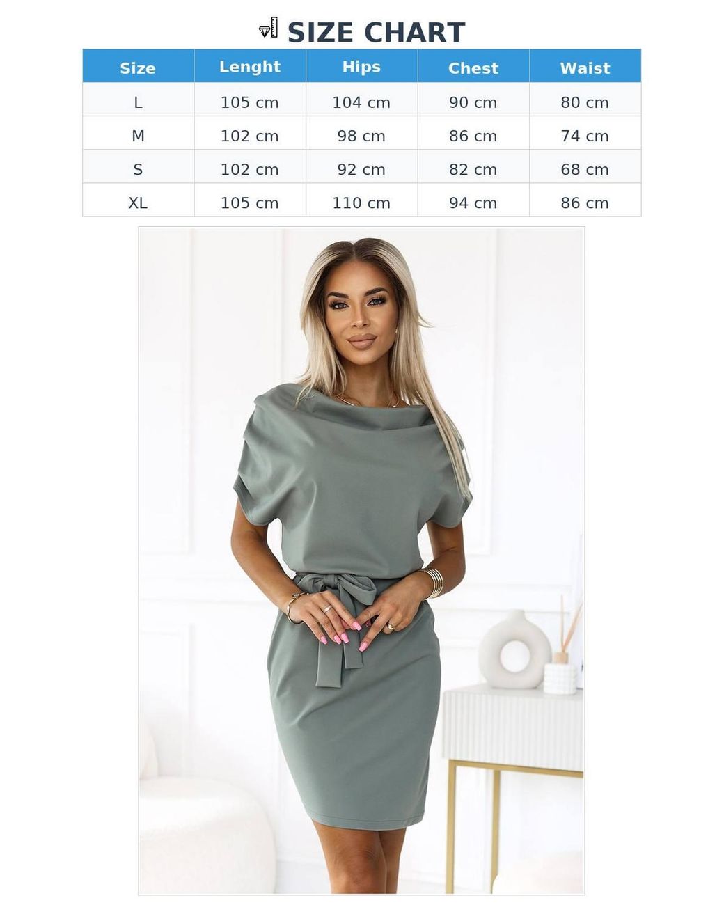 KDMD Gray Asymmetrical Belted Elastic Dress