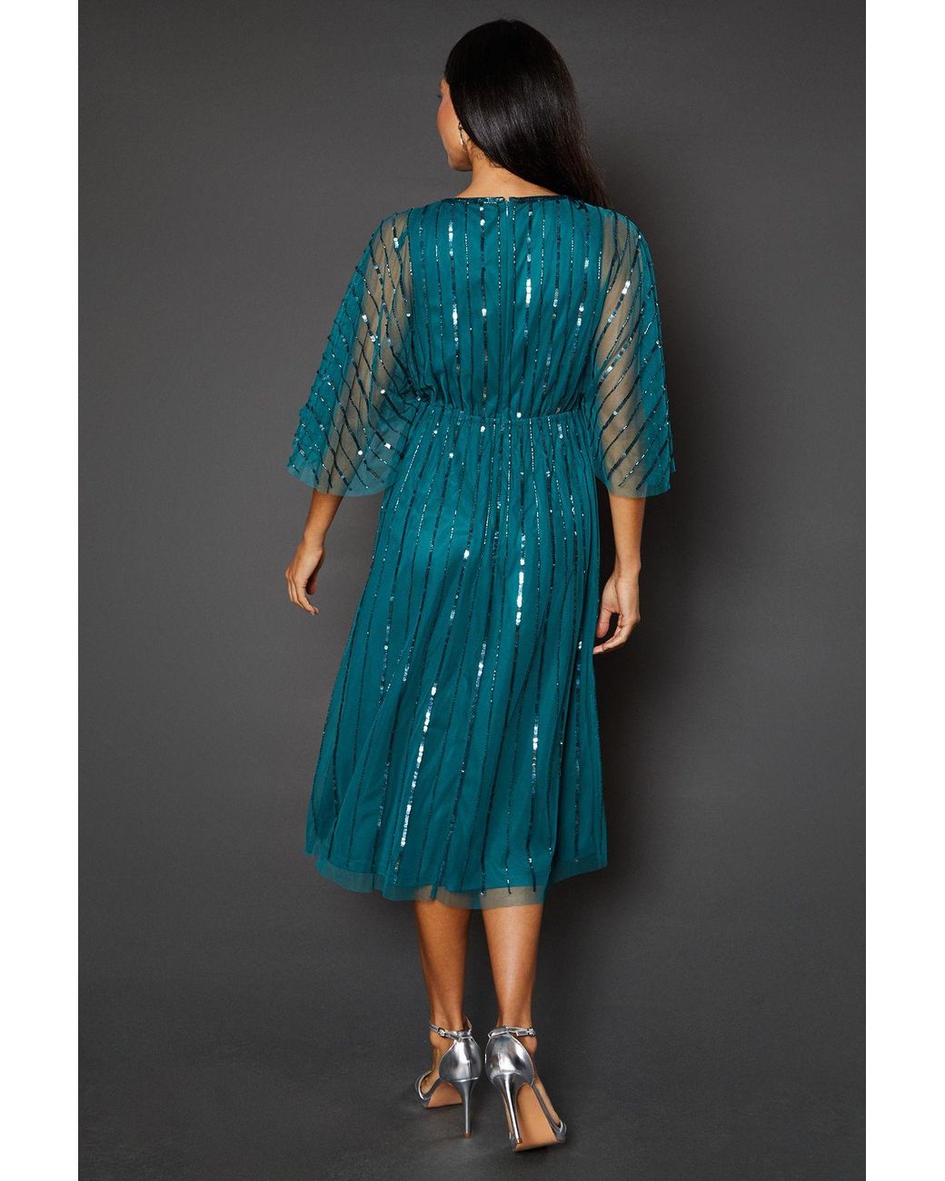 Wallis Blue Petite Occasion Embellished Cape Midi Dress