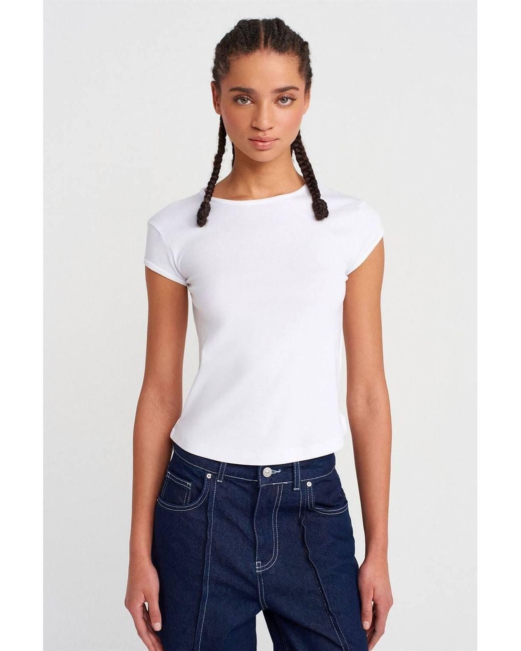 Dilvin White Slim Fit Cotton Crew Neck T-Shirt