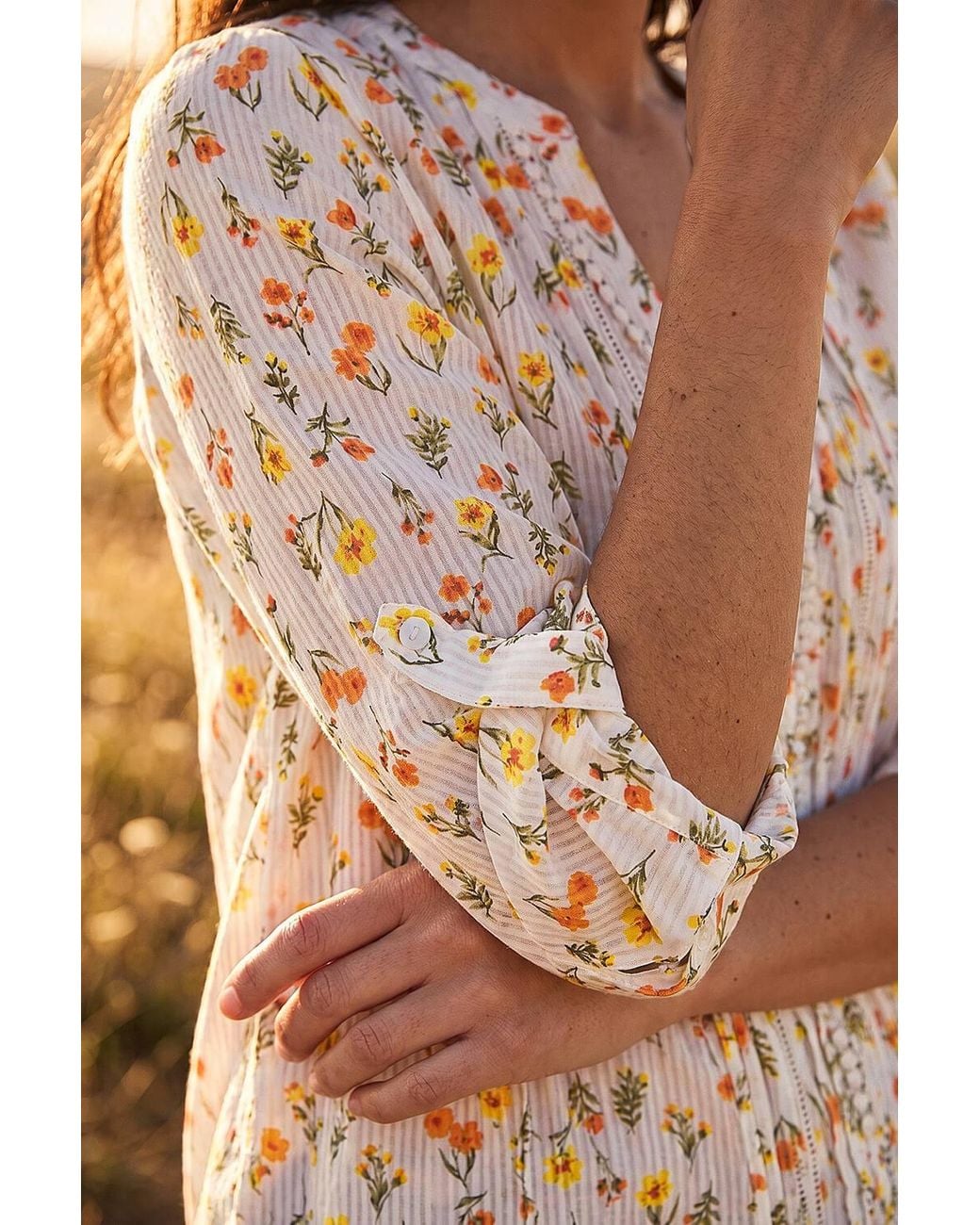 Roman Natural Floral Print Trim Blouse
