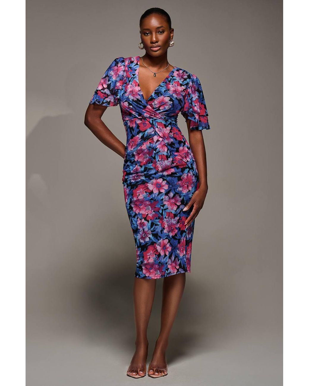 Jolie Moi Multicolor Angel Sleeve Mesh Bodycon Dress