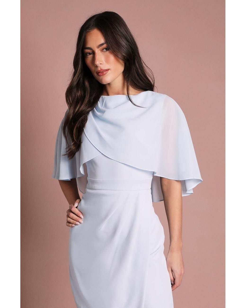 Coast Brown Chiffon Cape Pencil Dress
