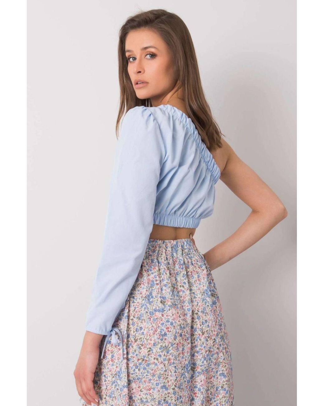 Love Lace Blue Asymmetrical Long Sleeve Casual Blouse