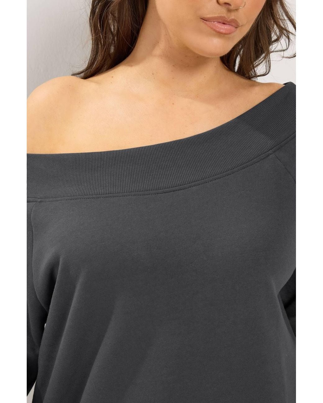 Yours Gray Off Shoulder Ribbed Sweatshirt