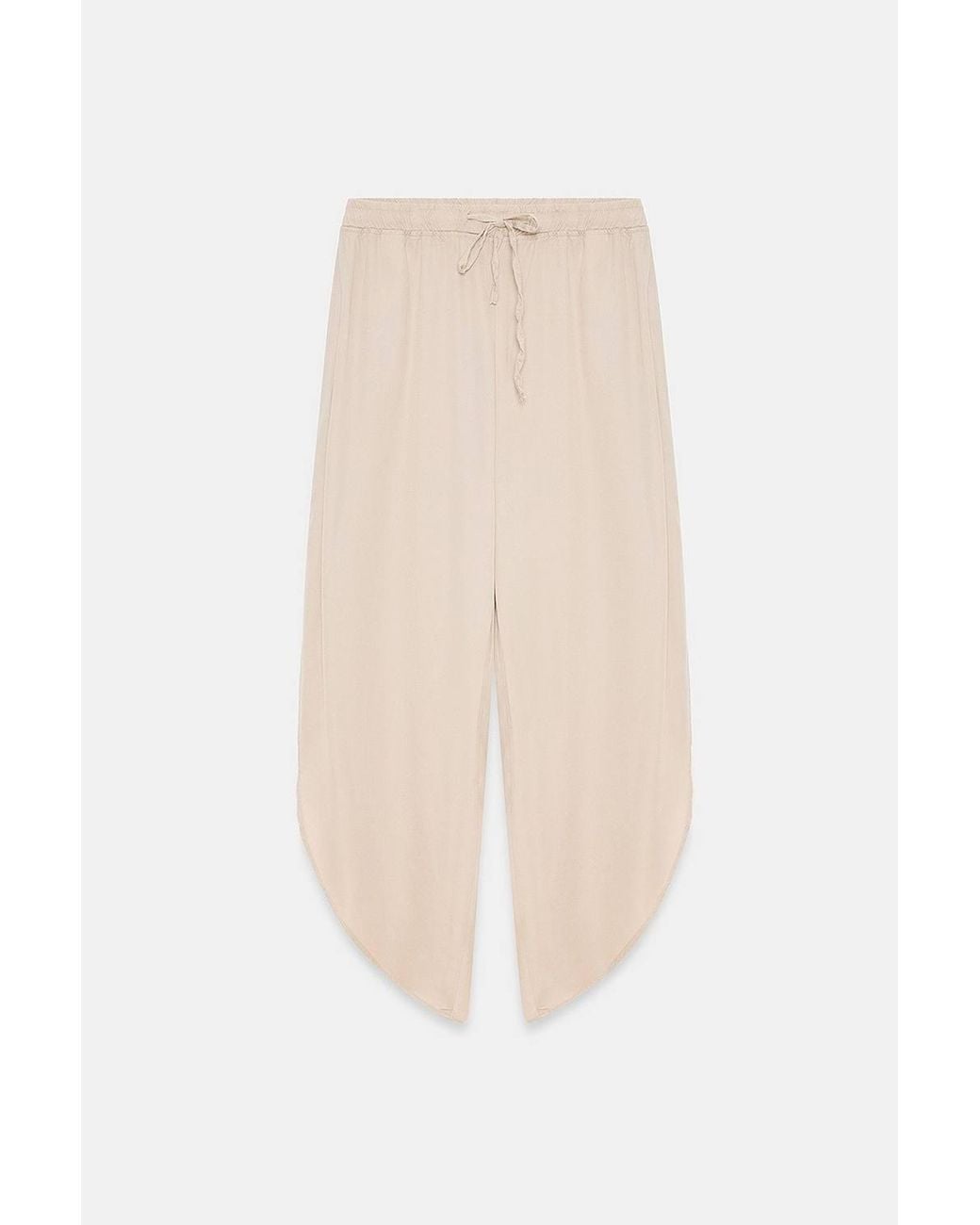 Dilvin Natural Tencel Wide-Leg Crepe Trousers With Slit