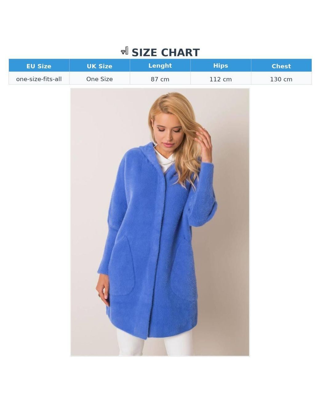 Love Lace Blue Viscose Hooded Coat With Pockets