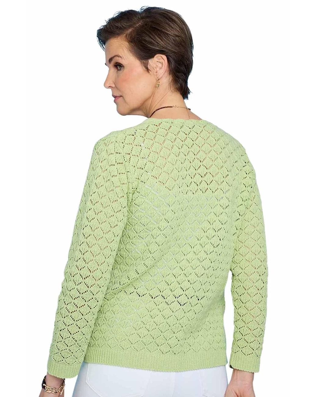 Chums Green Cardigan Pointelle Knit