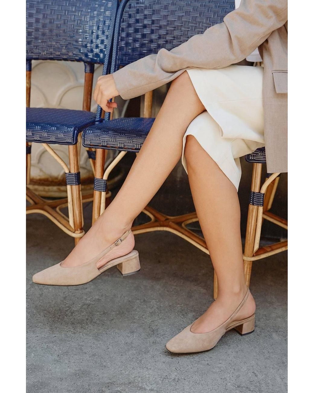 Linzi Natural Aire Faux Suede Slingback Court Heels