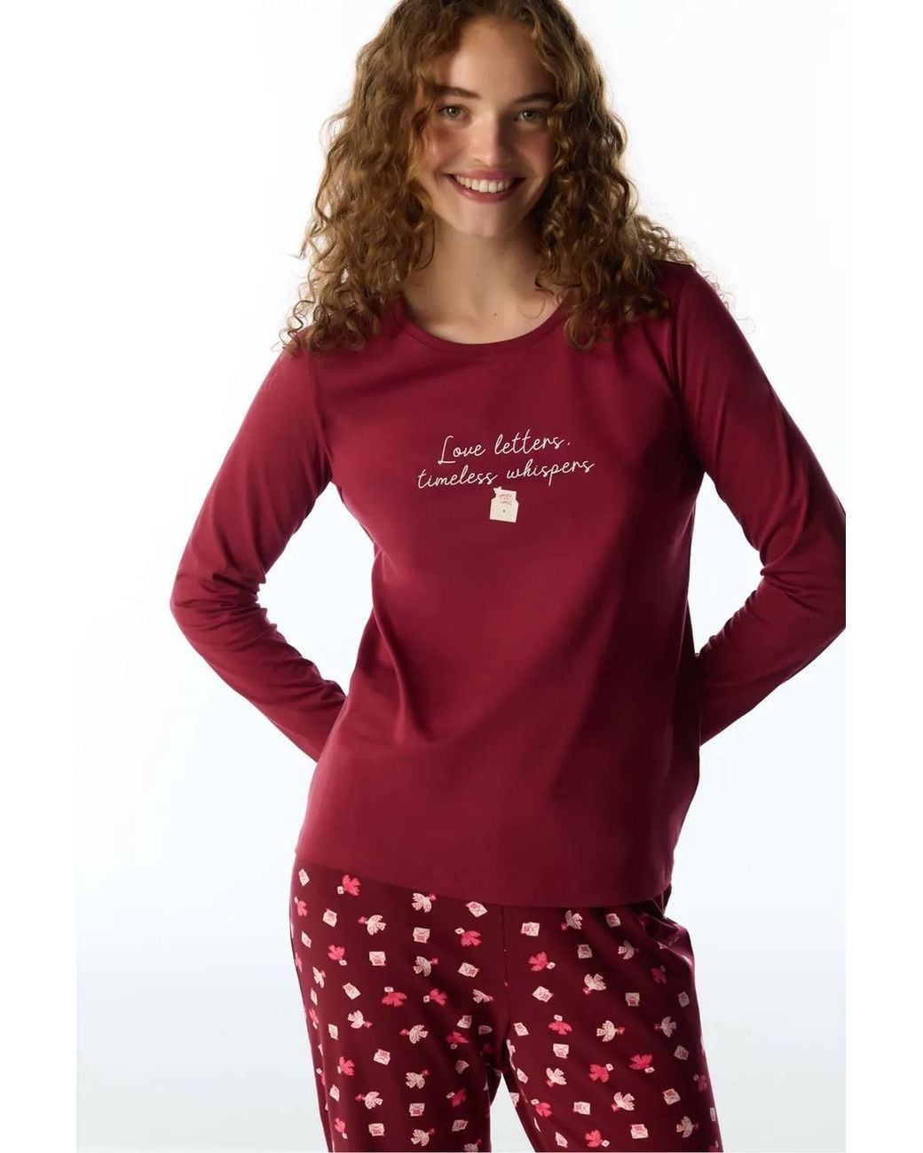 Penti Red Letters Bird Pattern Long Sleeve Pajama Set