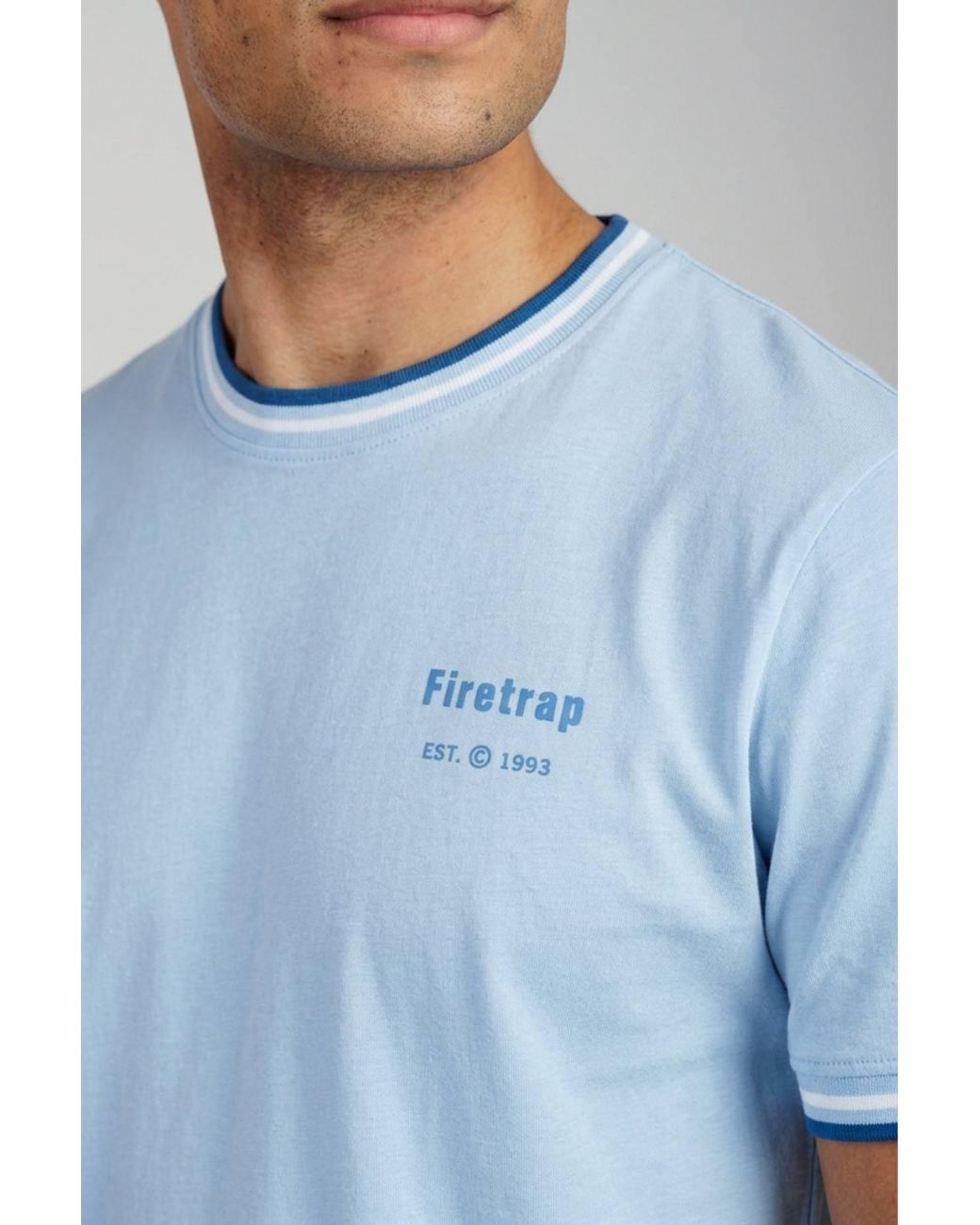 Firetrap Blue Regular Fit Cotton Crew T-Shirt for men
