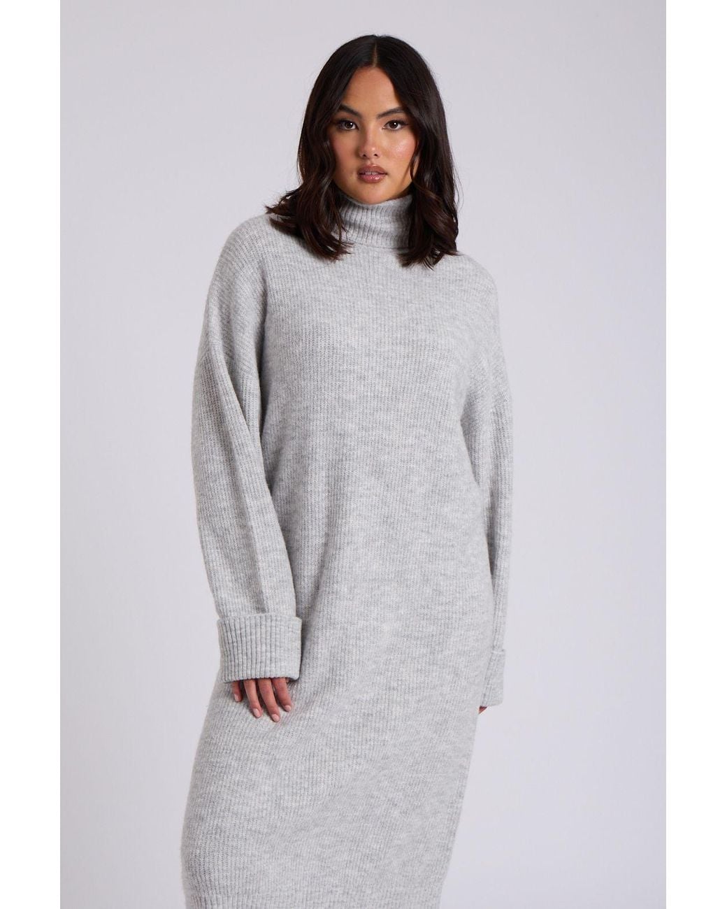 Urban Bliss Gray Roll Neck Midi Dress