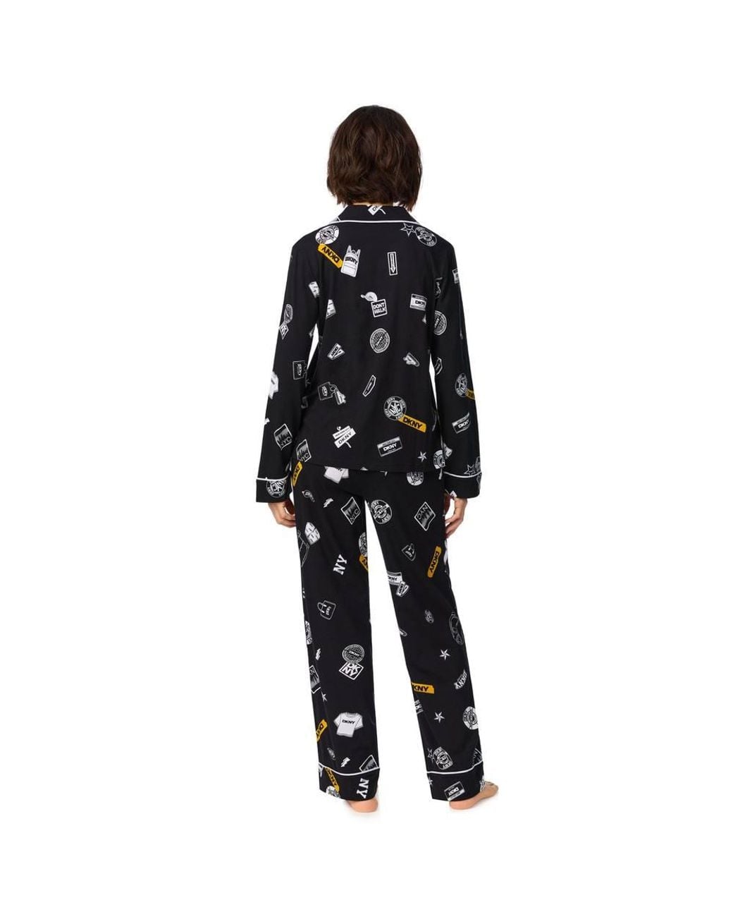 DKNY Black Long Sleeve Notch Top & Pant Sleep Set