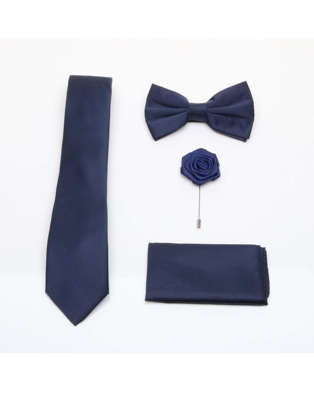 AJVANI Blue Formal Wedding Pocket Square + Bowtie + Flower Buttonhole Pin + Tie Set for men