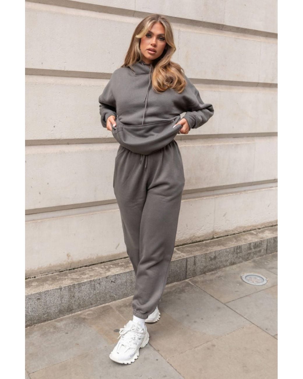Femme Luxe Natural Oversized Front Pocket Pullover Hoodie Cuffed Joggers Loungewear Set