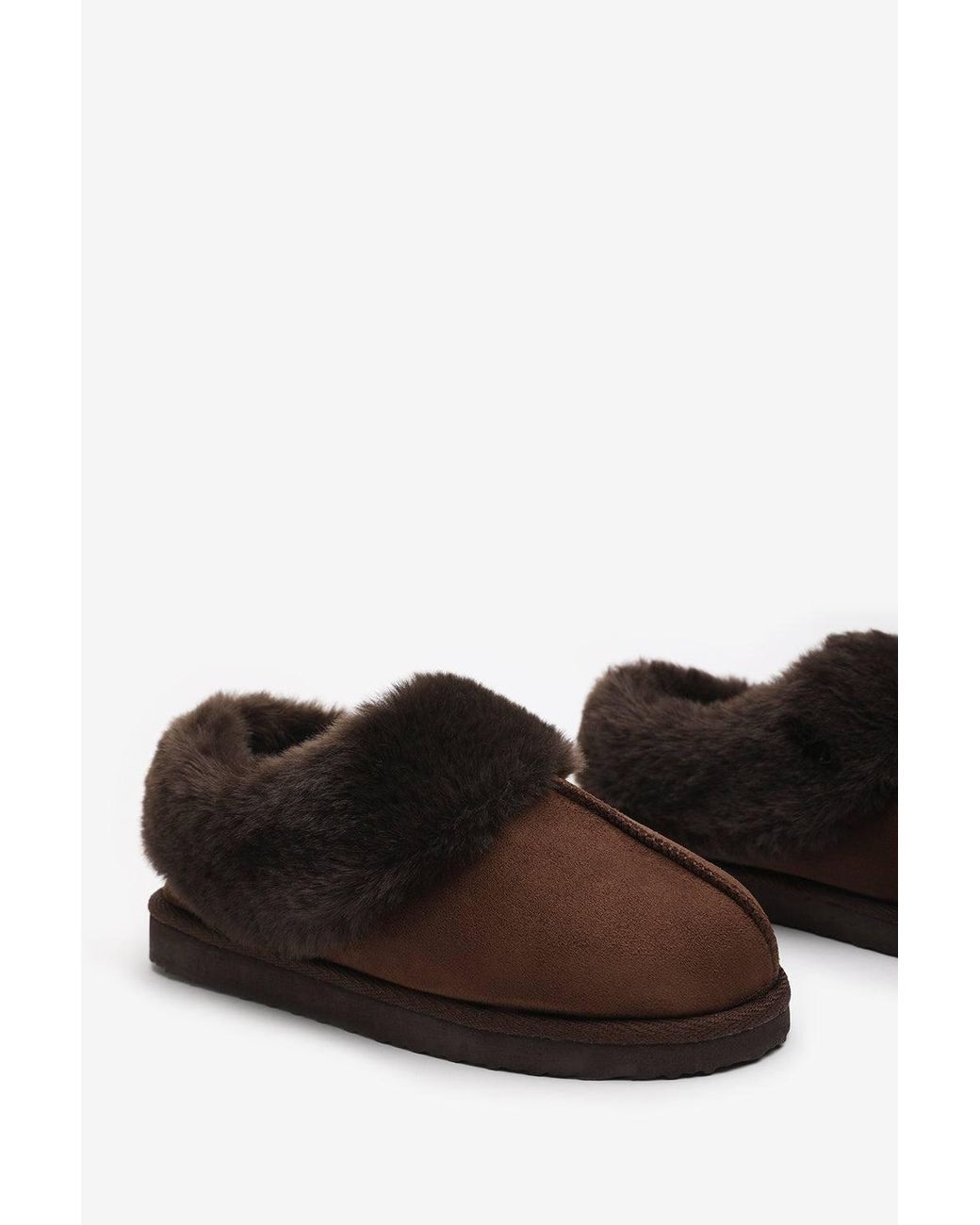 Where's That From White Inaya Mule Slippers With Faux Fur Collar Trim