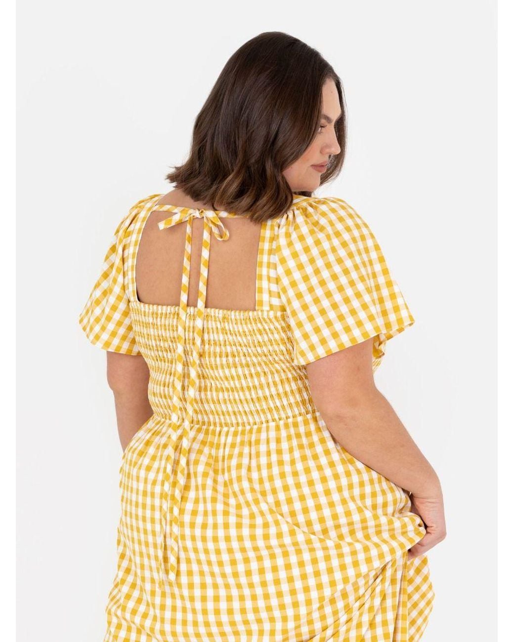 Lovedrobe Metallic Gingham Square Neck Short Sleeve Midaxi Dress