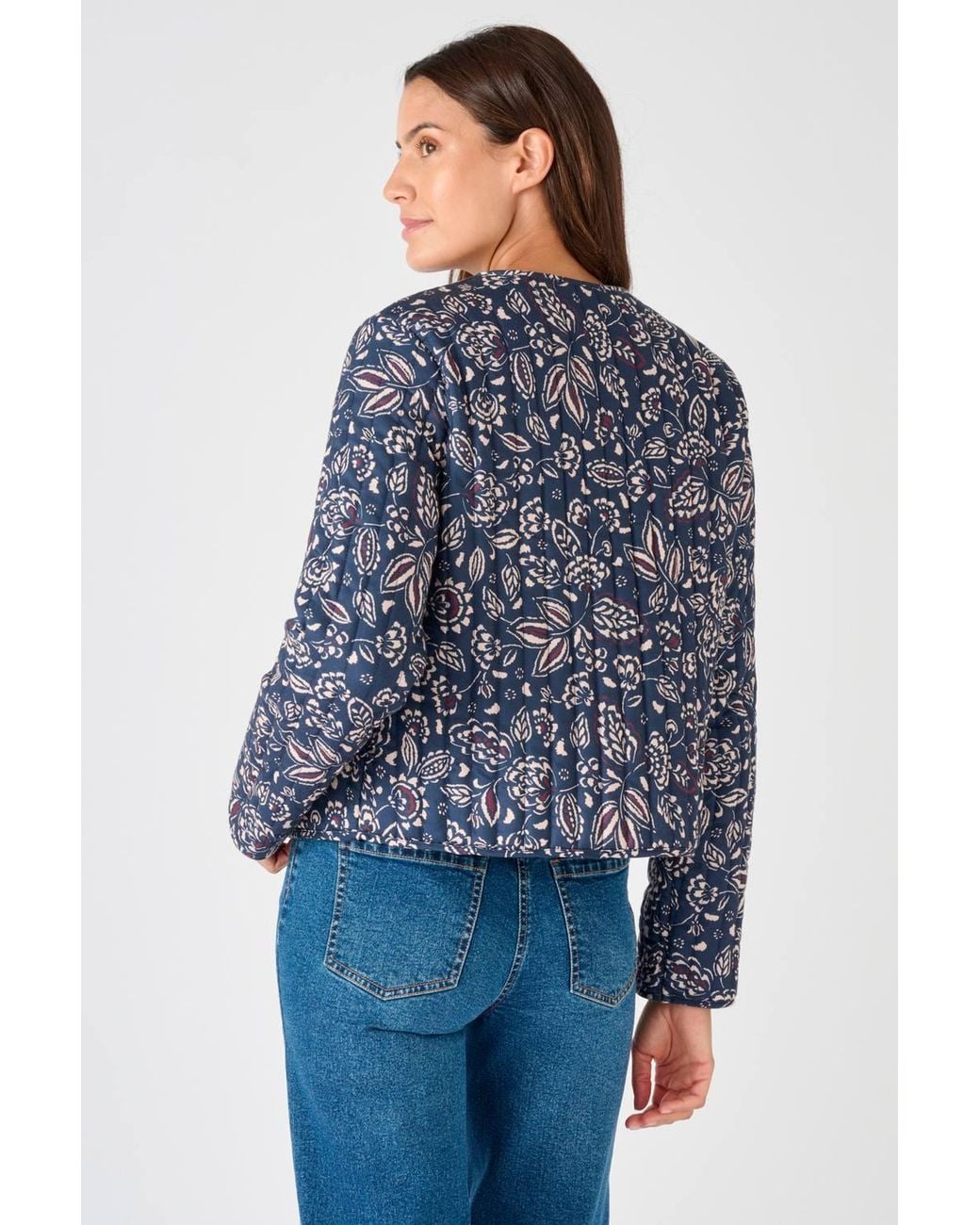 DAMART Blue Lightweight & Stylish Floral Quilted Cropped Jacket