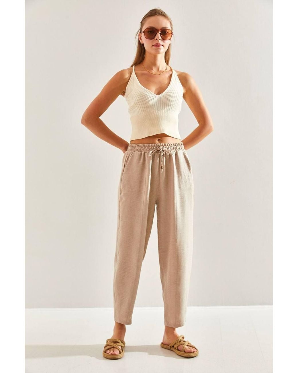 Bianco Lucci Natural Relaxed Fit Pants