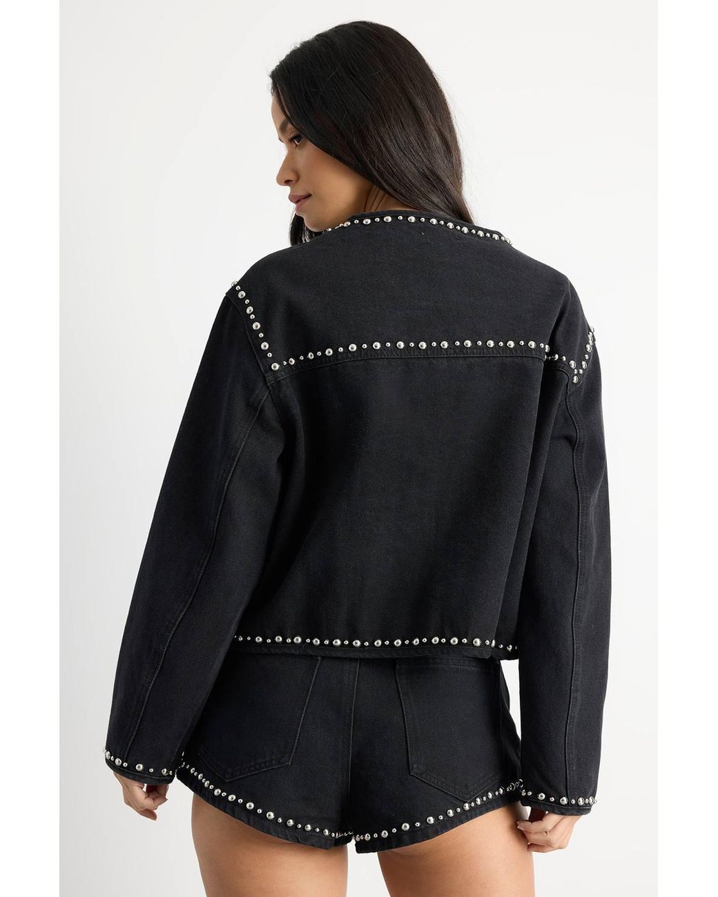 Warehouse Black Paisley Studded Denim Shorts